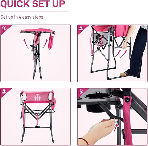 Miniatura 7 de EVER ADVANCED Silla alta de textileno para directores de malla, taburete de bar plegable alto con mesa auxiliar para maquilladores, eventos