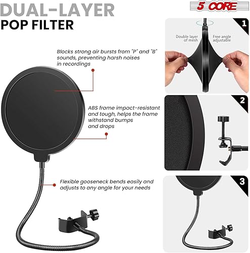 Miniatura 4 de 5 Core Soporte de brazo de micrófono Boom de 16 pulgadas con suspensión ajustable con soporte de micrófono de tijera con filtro pop montaje de