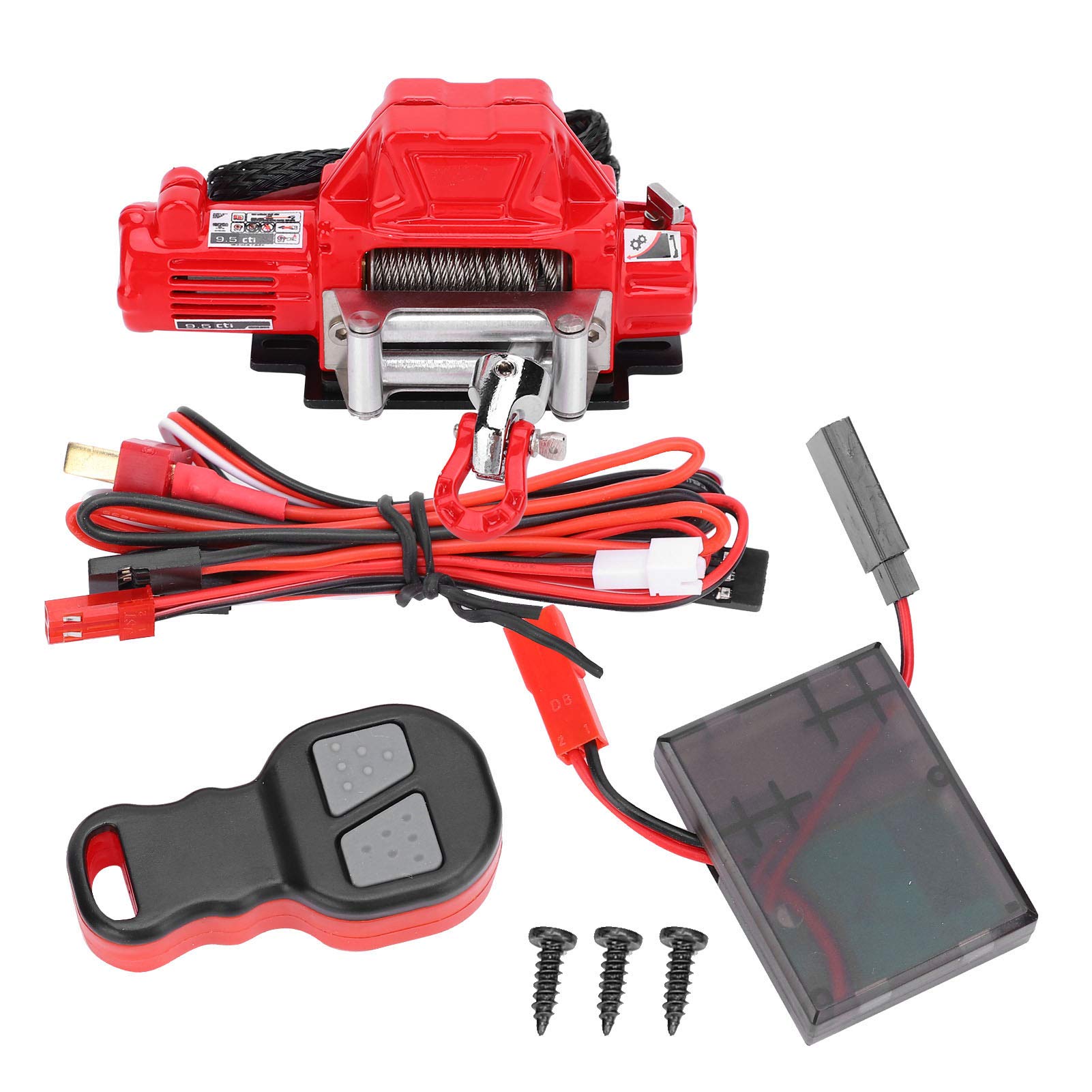 Treuil de voiture radiocommandé, treuil télécommandé, kit de récepteur, pièces de voiture radiocommandées, treuil simulé compatible avec SCX10 90046 1/10 RC Crawler (rouge)