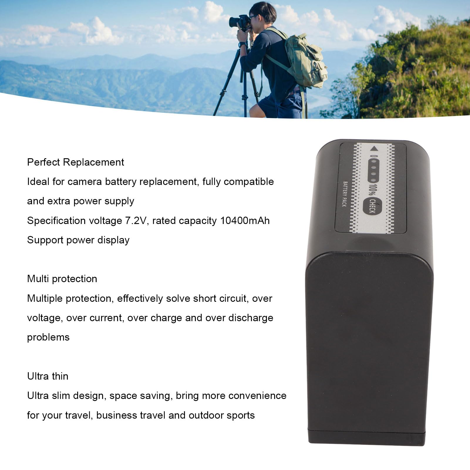Batteria Sostitutiva per Fotocamera da 10400 MAh con Design Ultra Sottile per MDH3 PX298 EVA1 DVX200 PV100 - Ideale per Viaggi e Sport All'aria Aperta