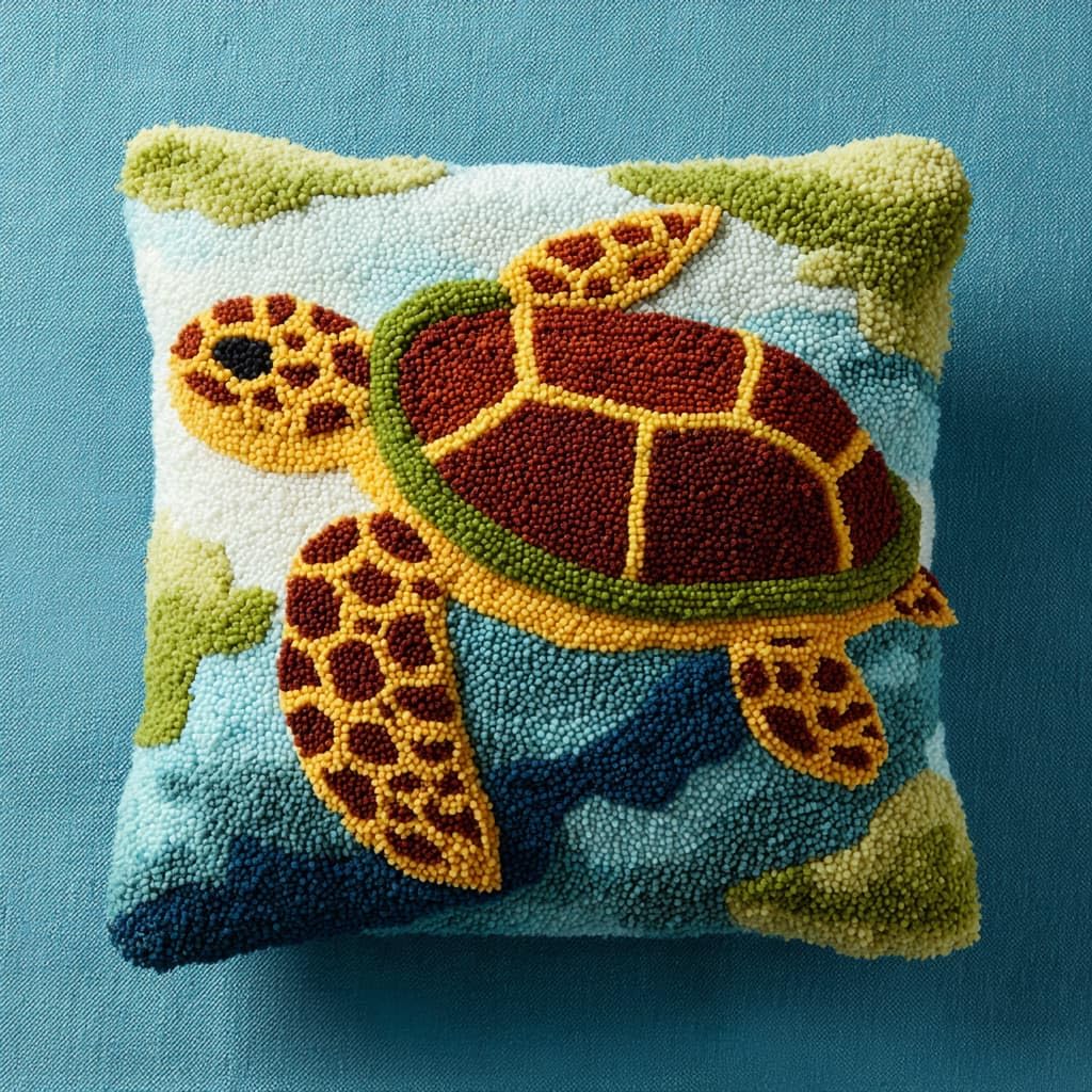 WallustrioaW Latch Hook Cushion Kits,Animals, sea Turtles