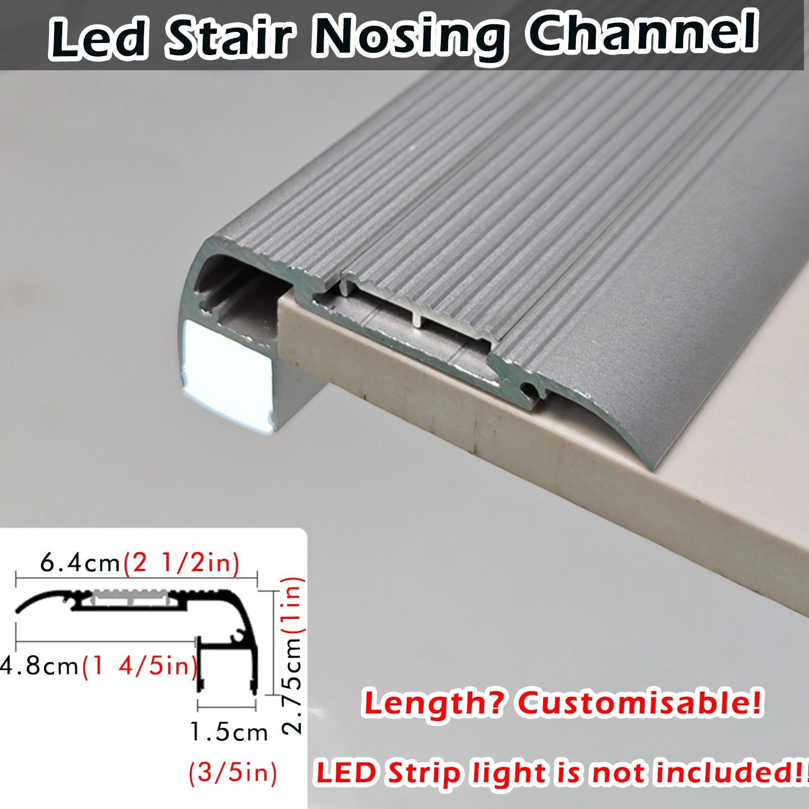 LED-Aluminium-Streifen, Treppenbeleuchtung, 10 mm Profil für Fliesenmontage, 20 Stück, 187 cm – verbessern Sicherheit und Atmosphäre mit hellen LED-Kanälen