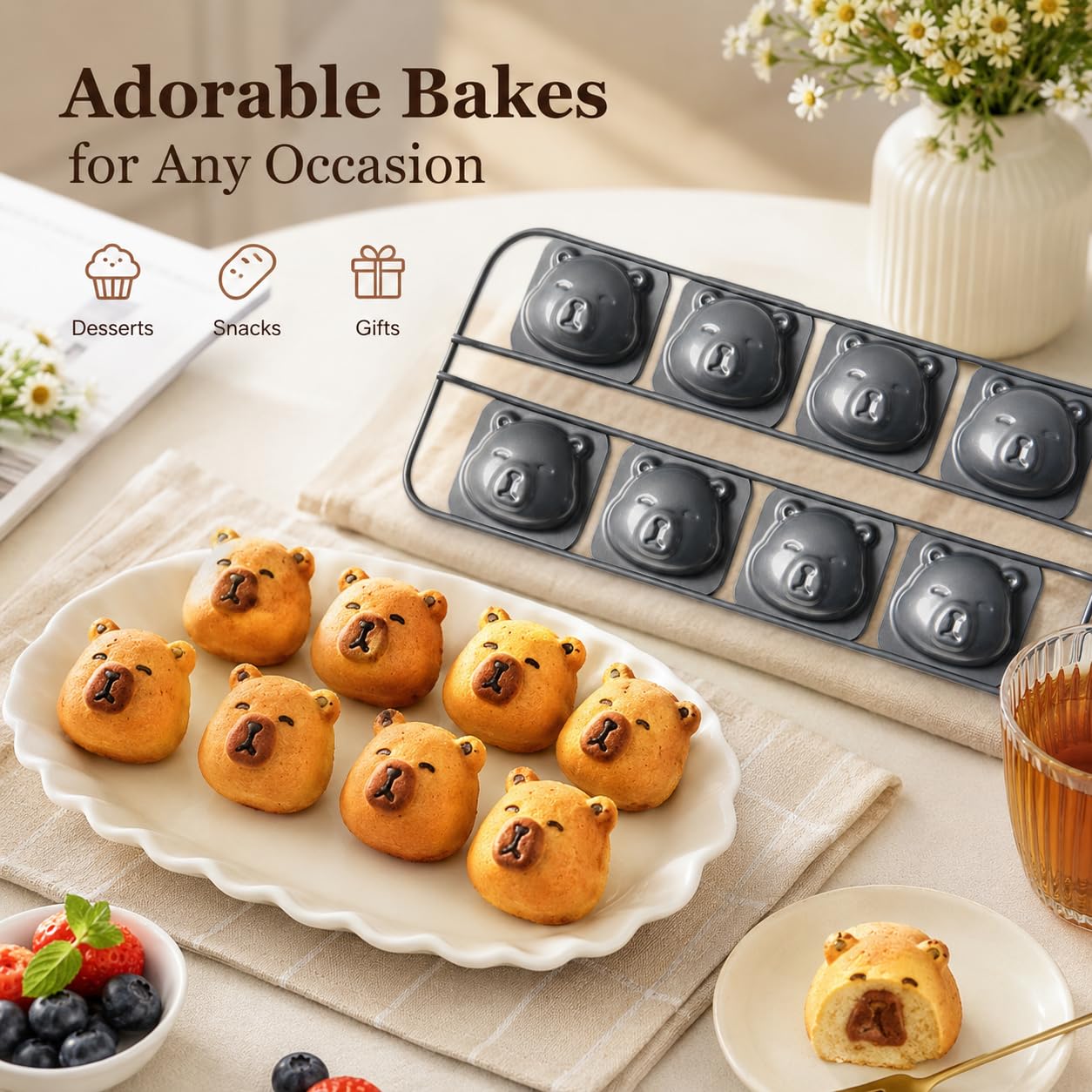 2er-Pack Capybara-Kuchenform, 8-fach Antihaft-Backform Aus Kohlenstoffstahl