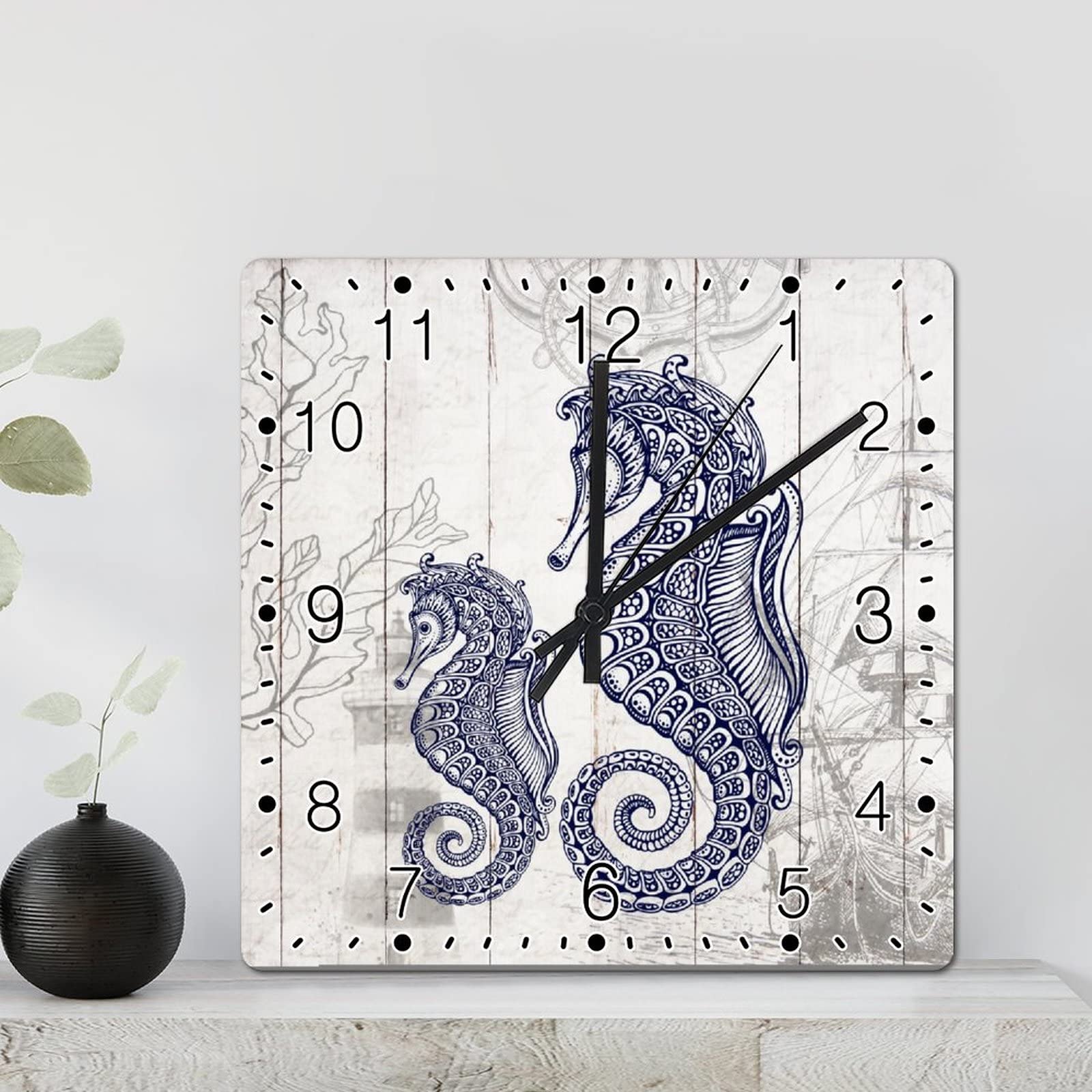 Horloge murale hippocampe sans tic-tac pour éliminer les bruits de nuit