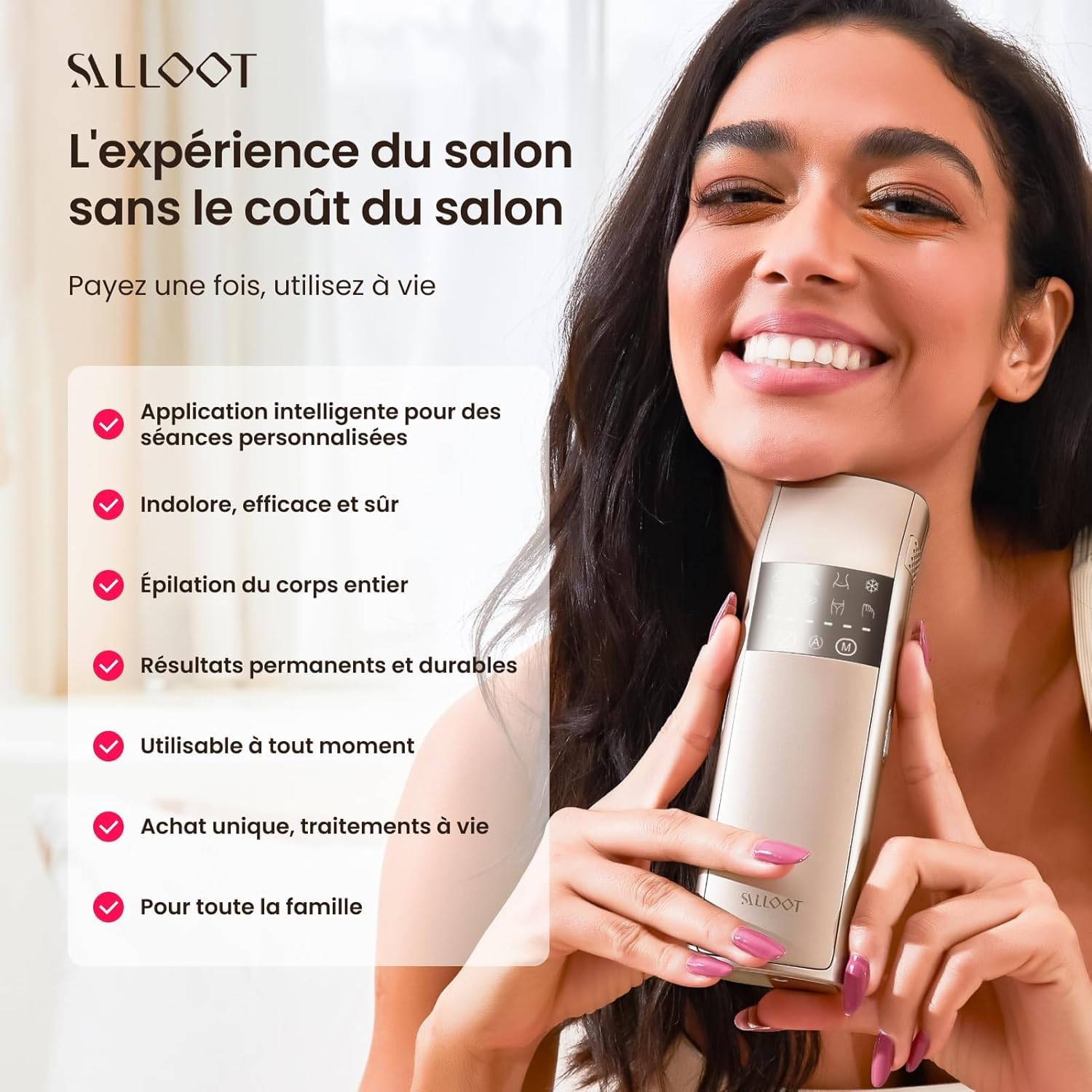 Laser IPL professionnel pour l'épilation, super rapide TRIPLE-Pulse, 12 cm² large indolore Sapphire 3℃ Ice-Cooling Contact, appareil d'épilation pour les femmes et les hommes à la maison