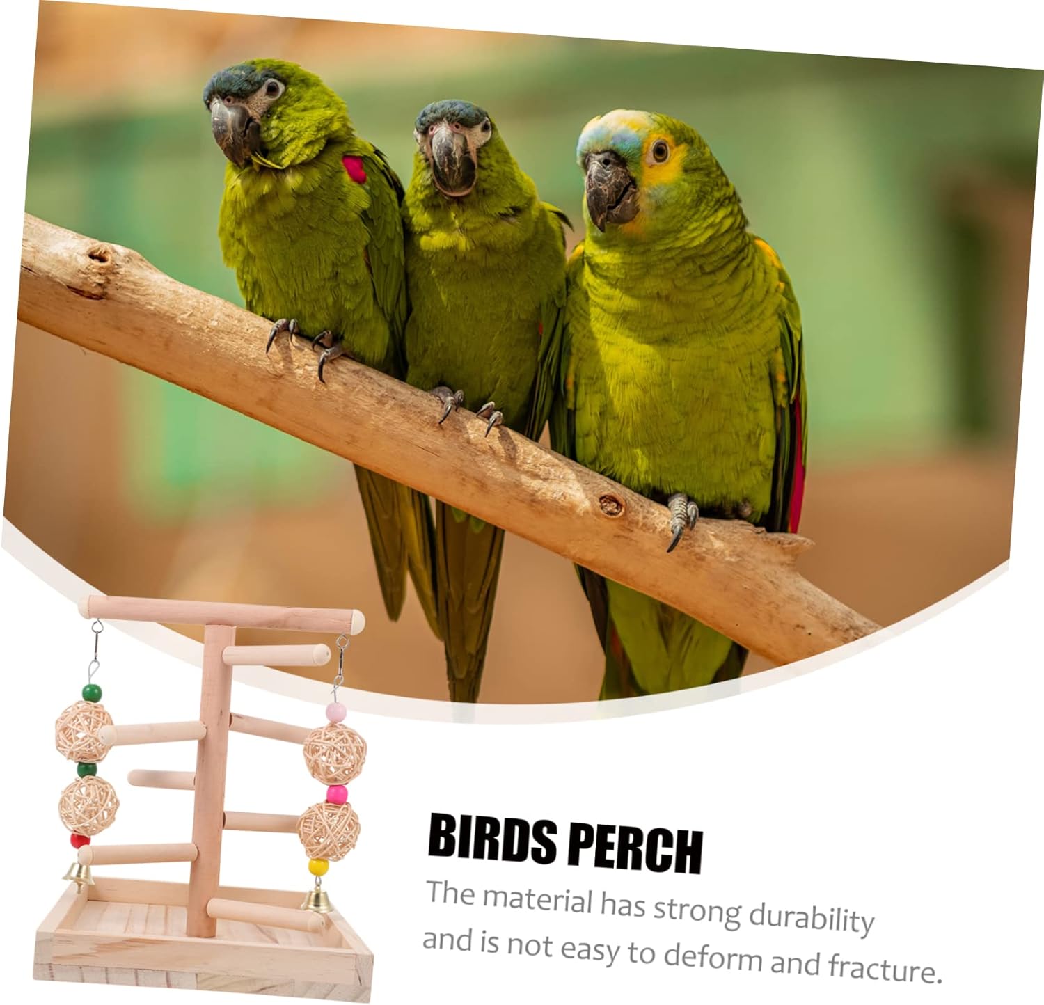 1Pc Wooden Parrot Standing Rack with Climbing Ladder and Swing Toy for Bird Cage Easy to Install Bird Perch Accessory for Parakeets Conures Budgies Natural Exercise Platform for Pet Birds