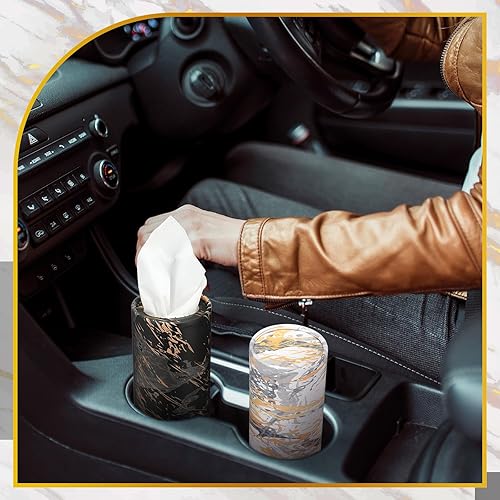 Vista 16 de Thenshop Paquete de 12 soportes para pañuelos de automóvil, con estampado de mármol, cajas redondas cilíndricas con servilletas de 3 capas, tubos