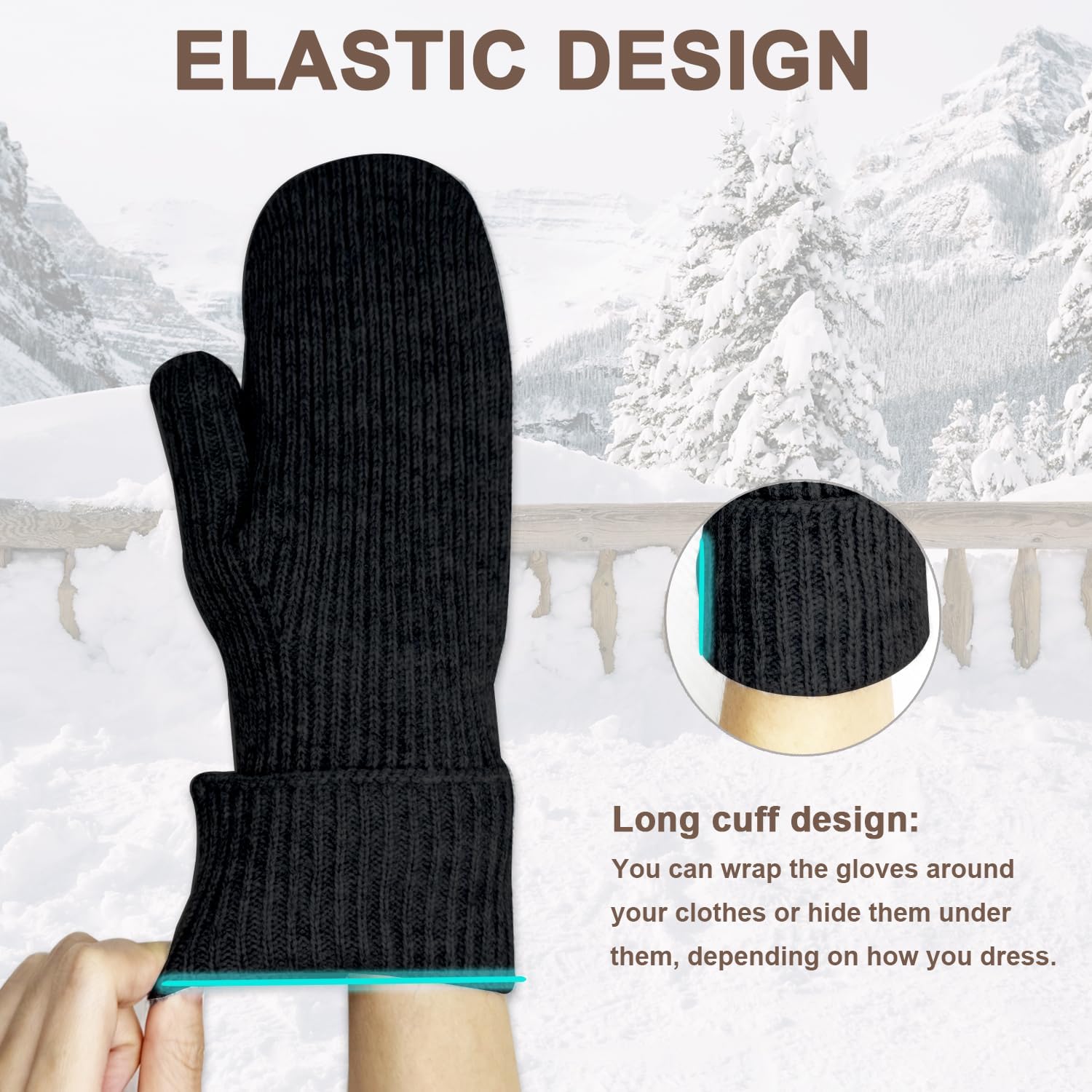 Winter Mittens for Women Men Warm Fleece Lining Stretchy Knit Thermal Snow Gloves for Cold Weather Gifts