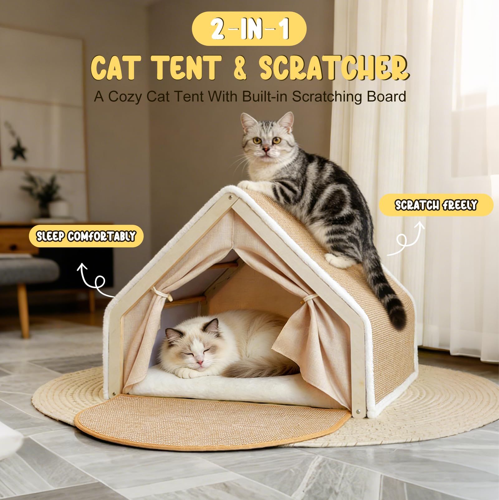 Maison pour Chat 2 en 1 avec Griffoir en Sisal