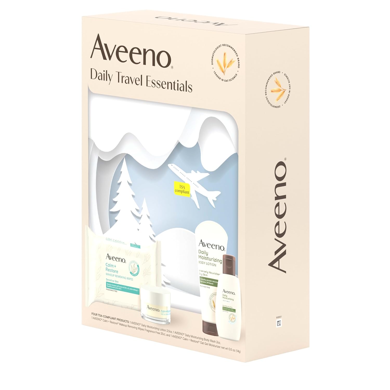 Aveeno Daily Travel Essentials Gift Set with Daily Moisturizing Lotion, Daily Moisturizing Body Wash, Calm + Restore Makeup Removing Wipes, & Calm + Restore Oat Gel Moisturizer, 4 items - Image 9
