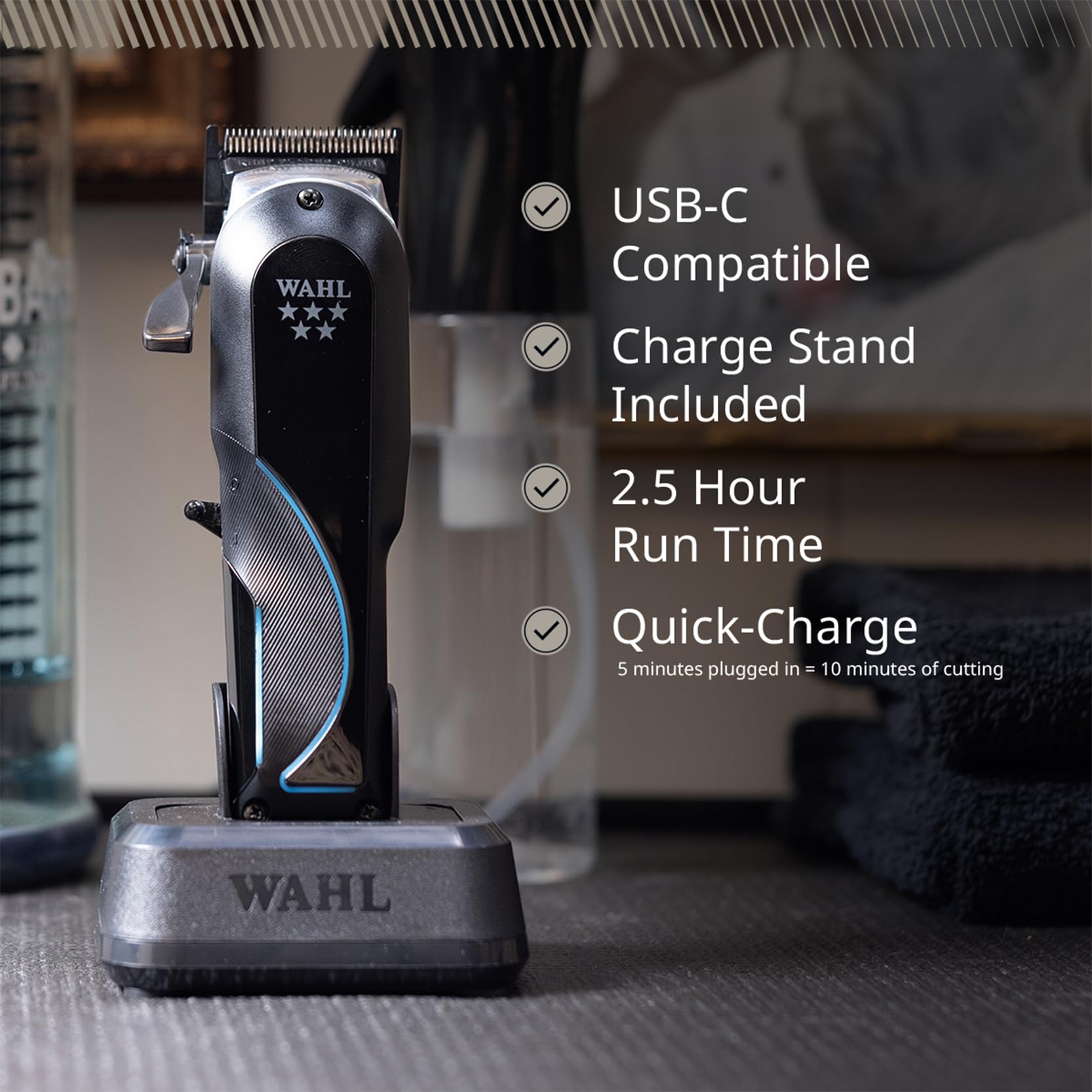 Wahl Senior 2.0 - Cortadora Profesional Inalámbrica para Barberos - Motor 8000 RPM con Control Adaptativo - Cuchilla DLC Zero Gap - Hasta 2,5 Horas de Uso - Con Base de Carga