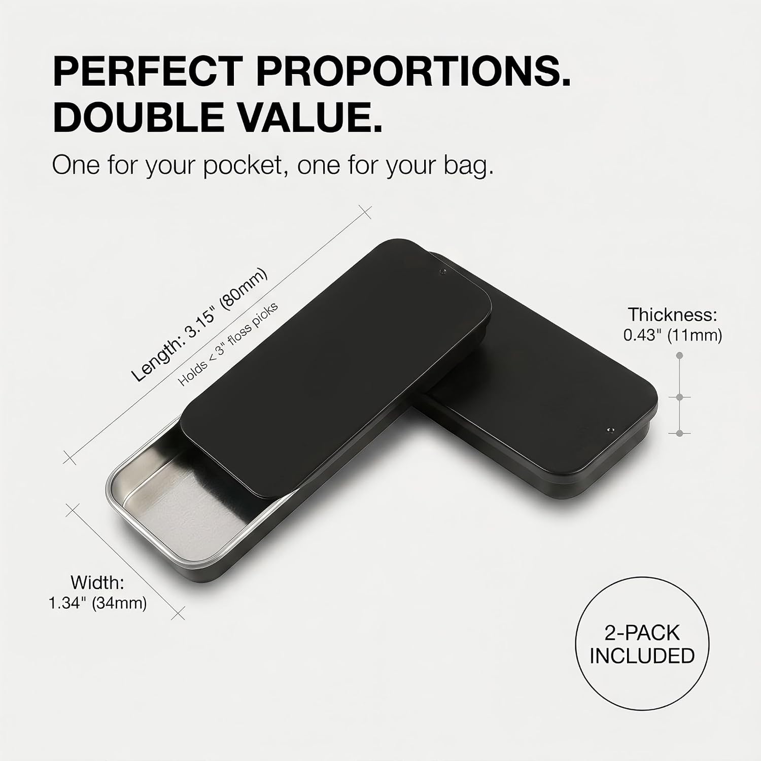 2Pack Mini Portable Dental Floss Dispenser with Refillable Glide Floss - Travel Box for Adults - Compact Mini Case for Date (Black)