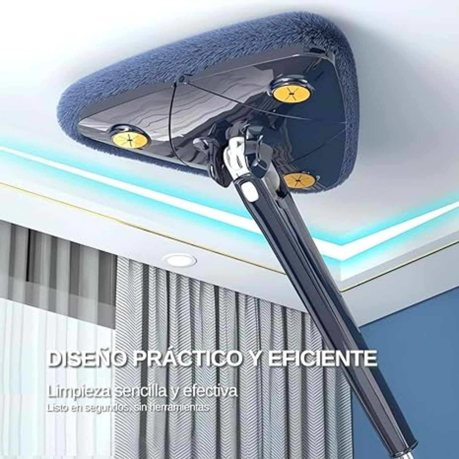 360° Adjustable Rotating Cleaning Mop Triangular Mop with Compressed Water Automatic Cleaning for Kitchen, Walls, Ceiling, Corners (Blue + 6 Fabric)