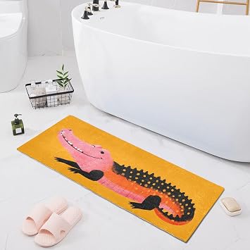 Bathroom Runner Rug Alligator Fun, 39 x 20 Inch, Absorbent Non-Slip Bath Mat, Machine Wash Plush Mats for Bathroom Shower Kitchen