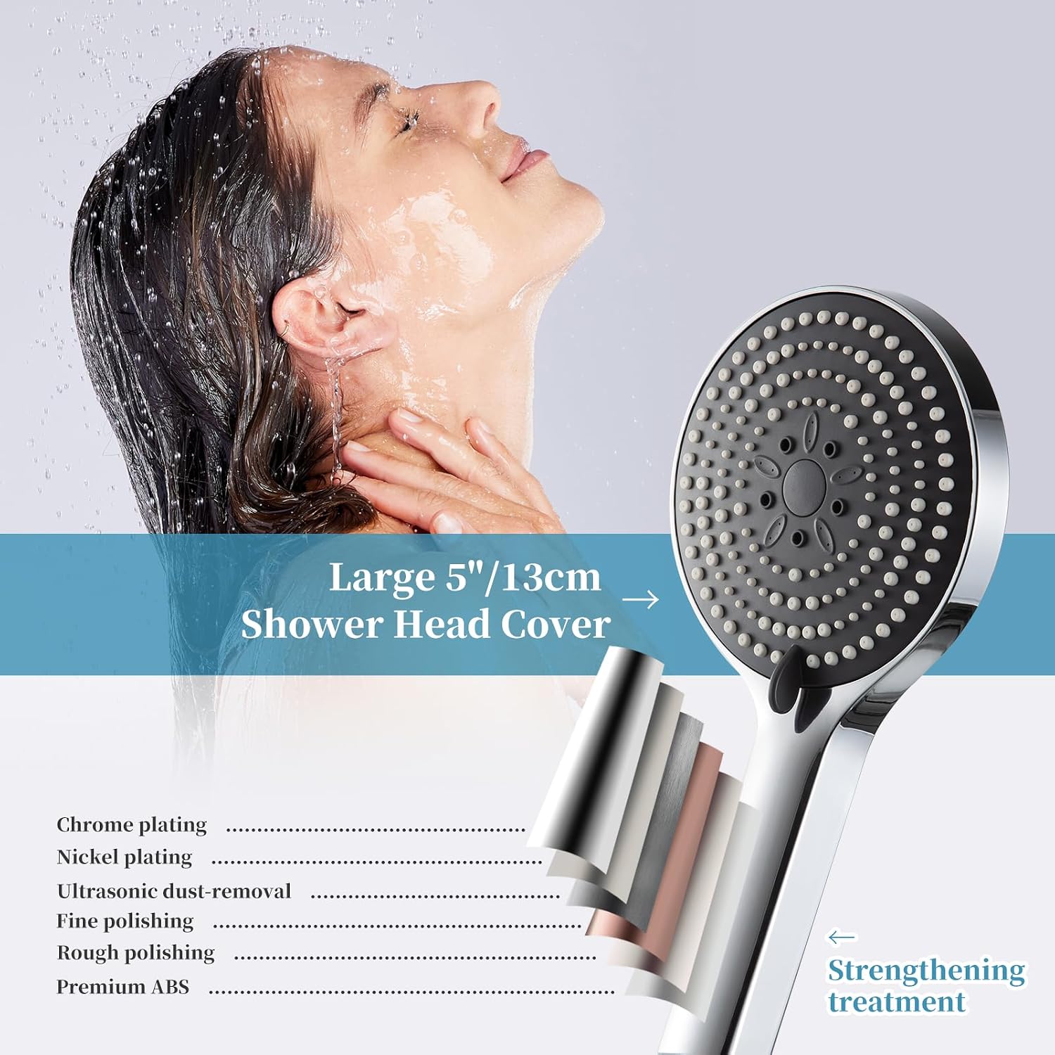 OFFO Handheld Shower Head Set, 6-Mode High Pressure Handheld Sprayer with 60 in Stainless Steel Shower Hose, High Flow Large Powerful Boosting Handheld Showerhead for Low Water Pressure, Chrome image 5