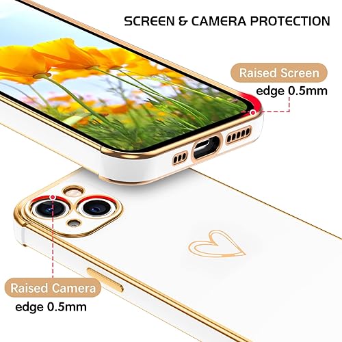 Miniatura 9 de DOMAVER Funda para iPhone 13, diseño de corazón dorado de lujo para mujeres y niñas, protector completo de cámara a prueba de golpes, cubierta