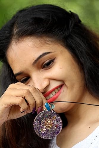 Miniatura 5 de Jet Amethyst Metatron's Cube Merkaba 7 chakras con piedras de cristales, colgante de orgón de 2 pulgadas aproximadamente ajustable generador de