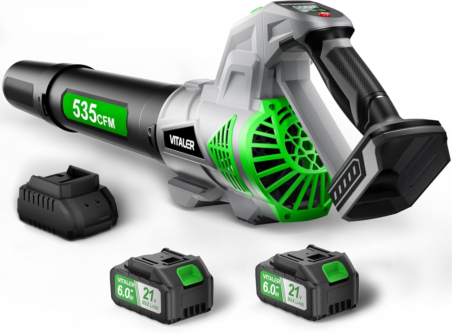 Brushless Leaf Blower Cordless, 535CFM Electric Leaf Blowers with 2 x 6.0Ah Batteries and Charger, 3 Speed Modes, Powerful Blowers for Lawn Care, Patio, Dust, Blowing Leaves