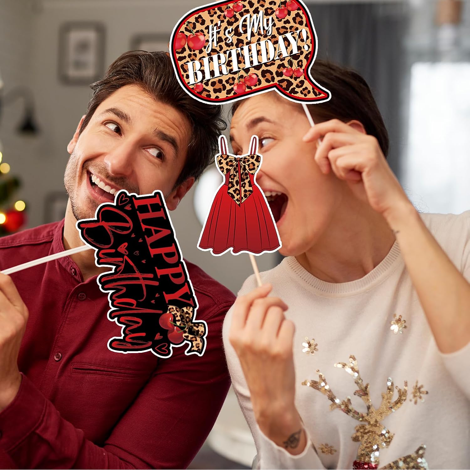 Cheetah Cherry Happy Birthday Photo Booth Props