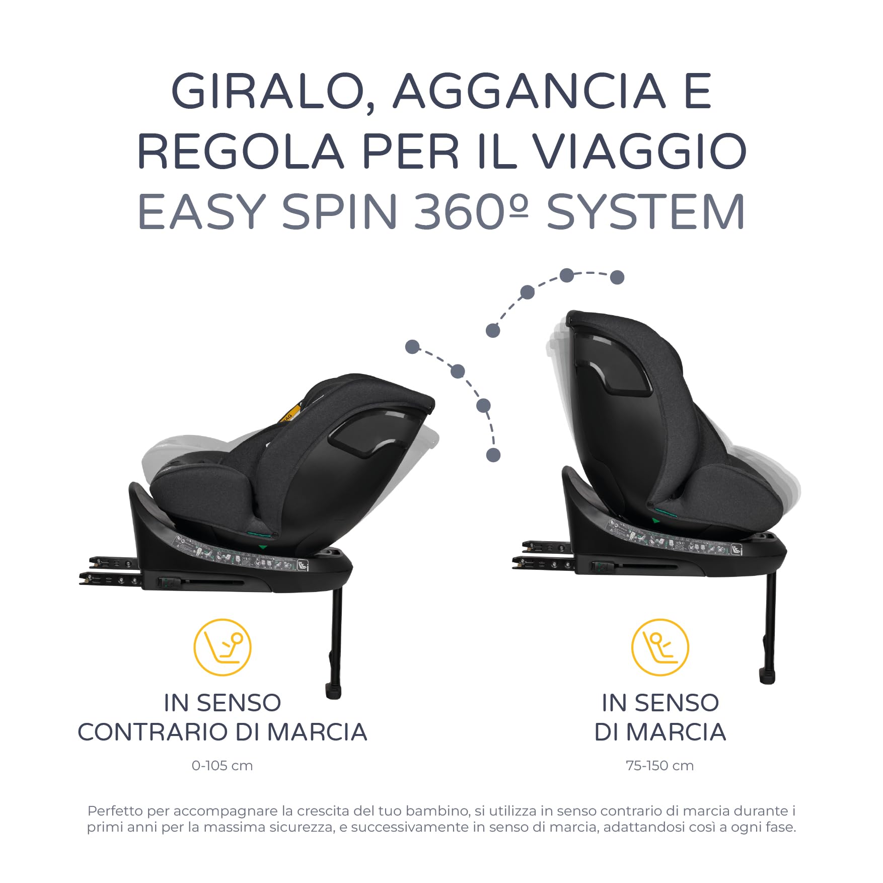 MS BabyWorld – DENVER e CAPRI – Seggiolino auto I-Size Gruppo 0/1/2/3 | 40-150 cm | Isofix e Top Tether | Dalla nascita ai 12 anni (0-36 kg) | Senso contrario di marcia fino a 18 kg | Universale 360º