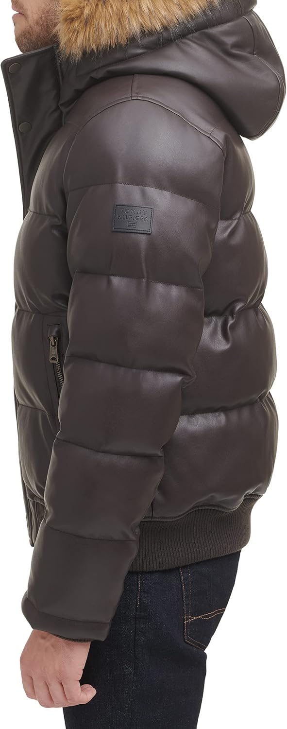 Tommy Hilfiger Men's Lightweight Quilted Faux Leather Puffer Jacket at  Men’s Clothing store