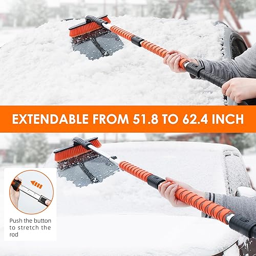 Vista 14 de AstroAI - Rascador de hielo y cepillo extensible para nieve Naranja