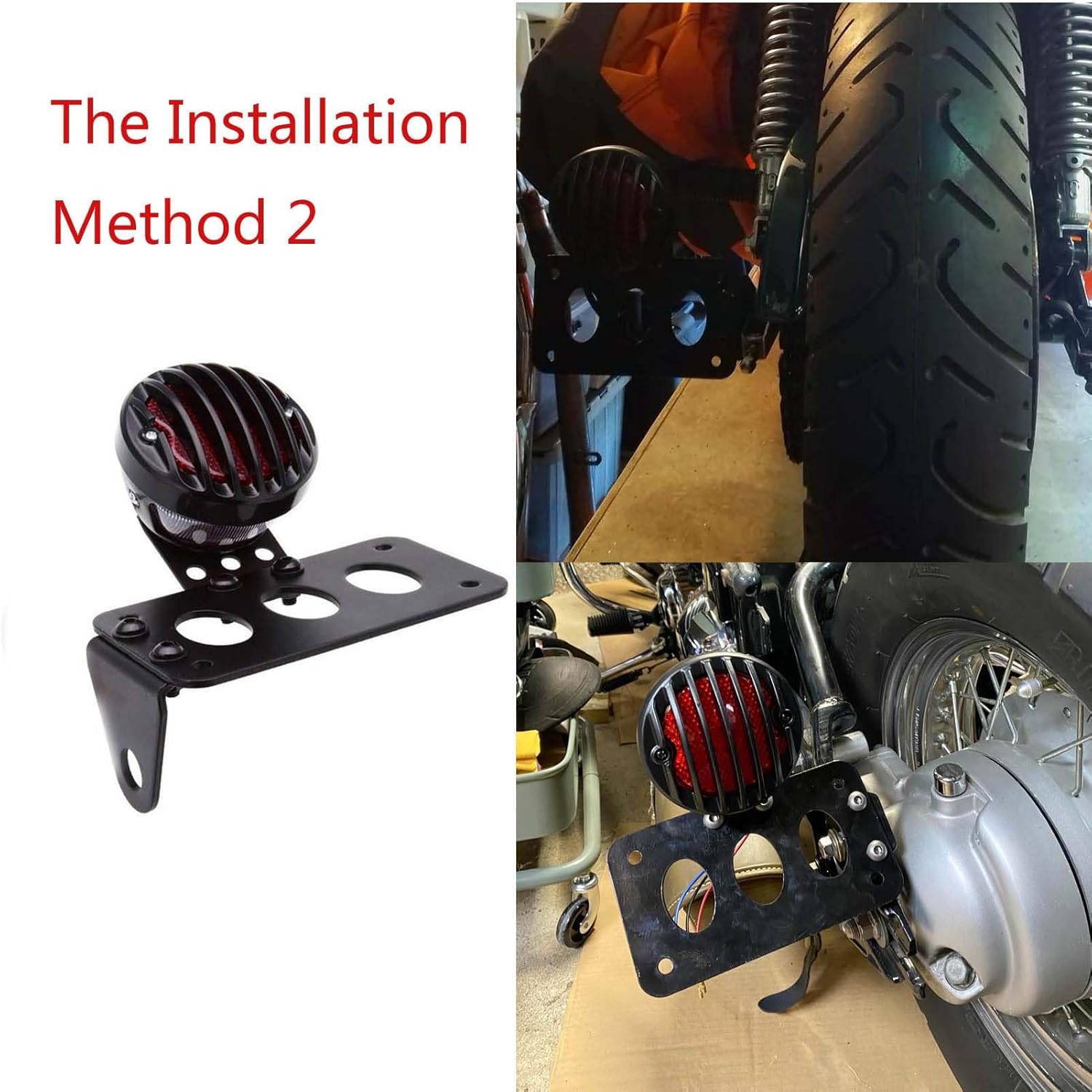 12V Led Red Motorcycle Side Mount Tail Light with Black License Plate Bracket, Brake Light, Stop Running Light, Indicator Light for Locomotive Bobber Chopper Suzuki Yamaha (1 Pack)