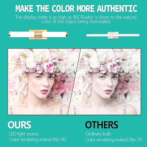 Miniatura 5 de Lámpara de tocador de baño moderna de 24 pulgadas, regulable, 3 colores de temperatura ajustable, luces LED de baño sobre el espejo, barra de luz de