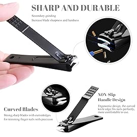 Manicure Pedicure Kit Nail Clippers Set Fingernails & Toenails Vibrissac Scissor 5 Pieces Best Care Tools for Man & Women with Travel Case (Gray/Black_A) (Dark 15 Pieces)