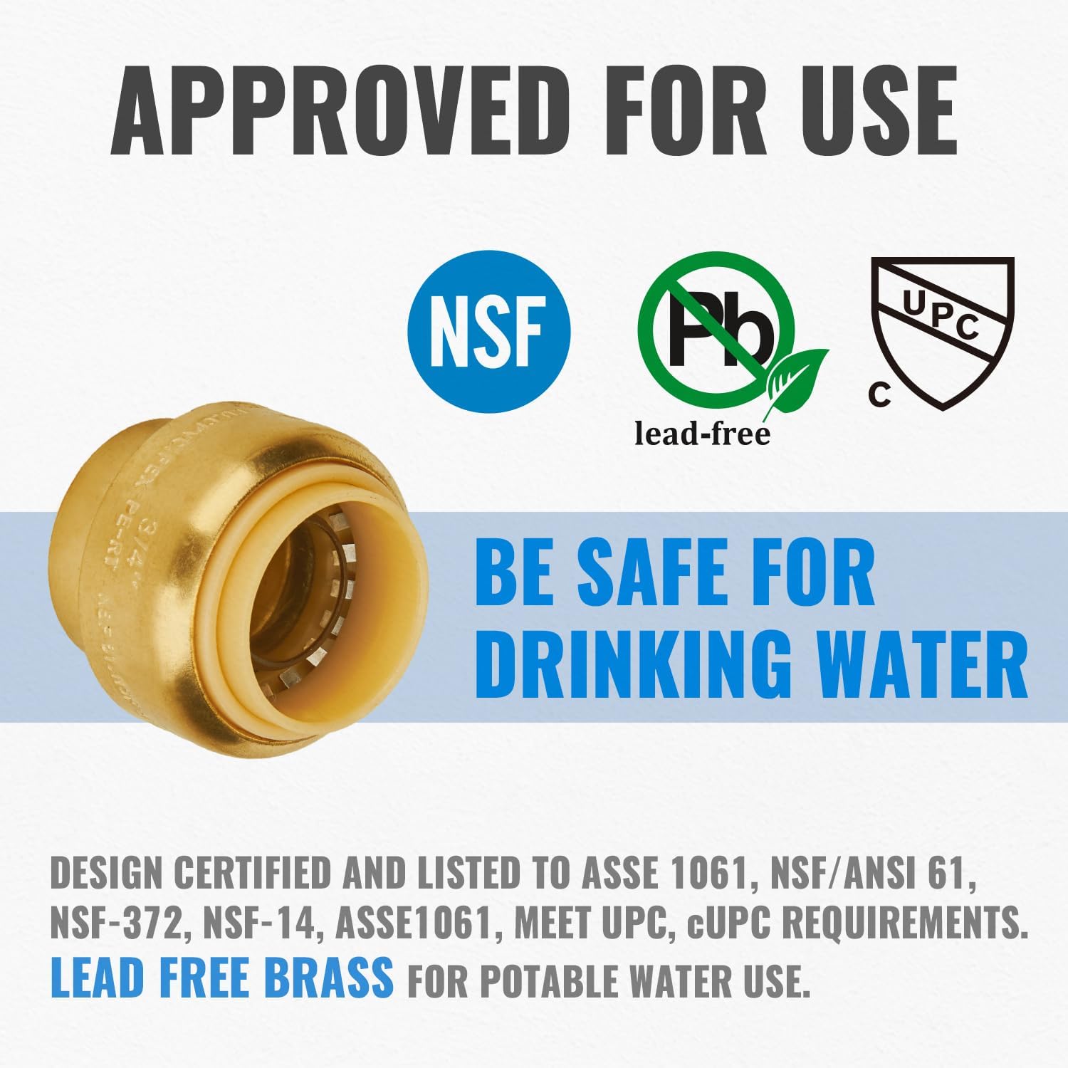 SUNGATOR 12-Pack Push Fit End Cap, 3/4-Inch Push-to-Connect, No Lead Brass Plumbing Fittings for PEX, Copper, CPVC, Disconnect Clip Include