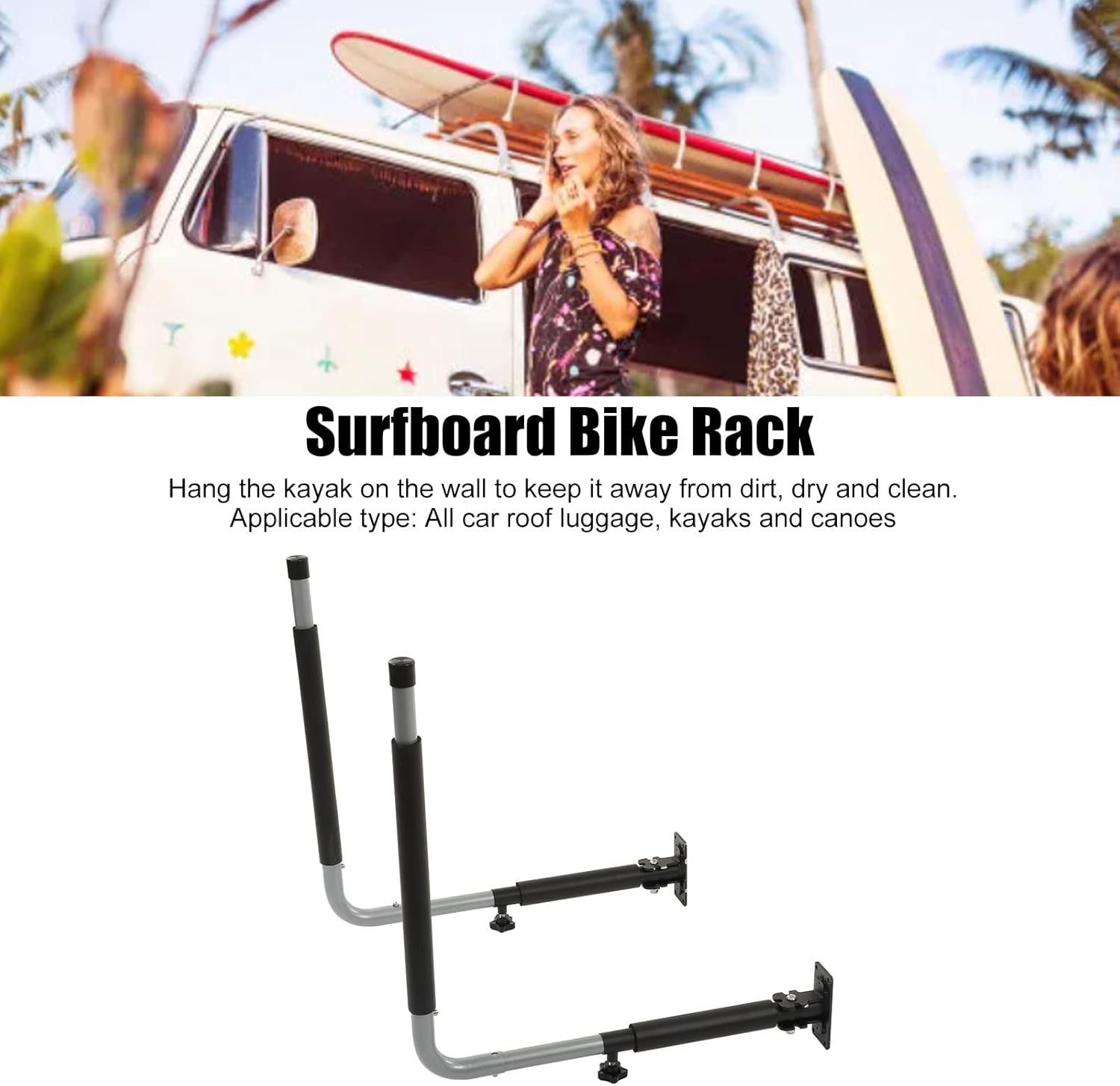 Heavy Duty Kayak Storage Rack, Wall Mount Kayak Storage Hook with Extendable Arms, EVA Foam Padded Surfboard Bike Hanger for Garage Indoor Outdoor Use