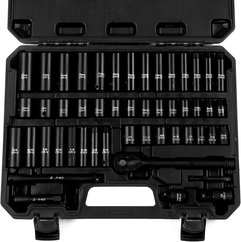 50-Piece 3/8" Drive Socket Set, SAE 5/16"-3/4", Metric 8-22mm, Cr-V