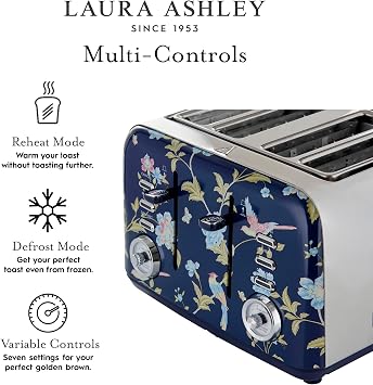 VQ Laura Ashley Stainless Steel 4 Slice Toaster Elveden Navy