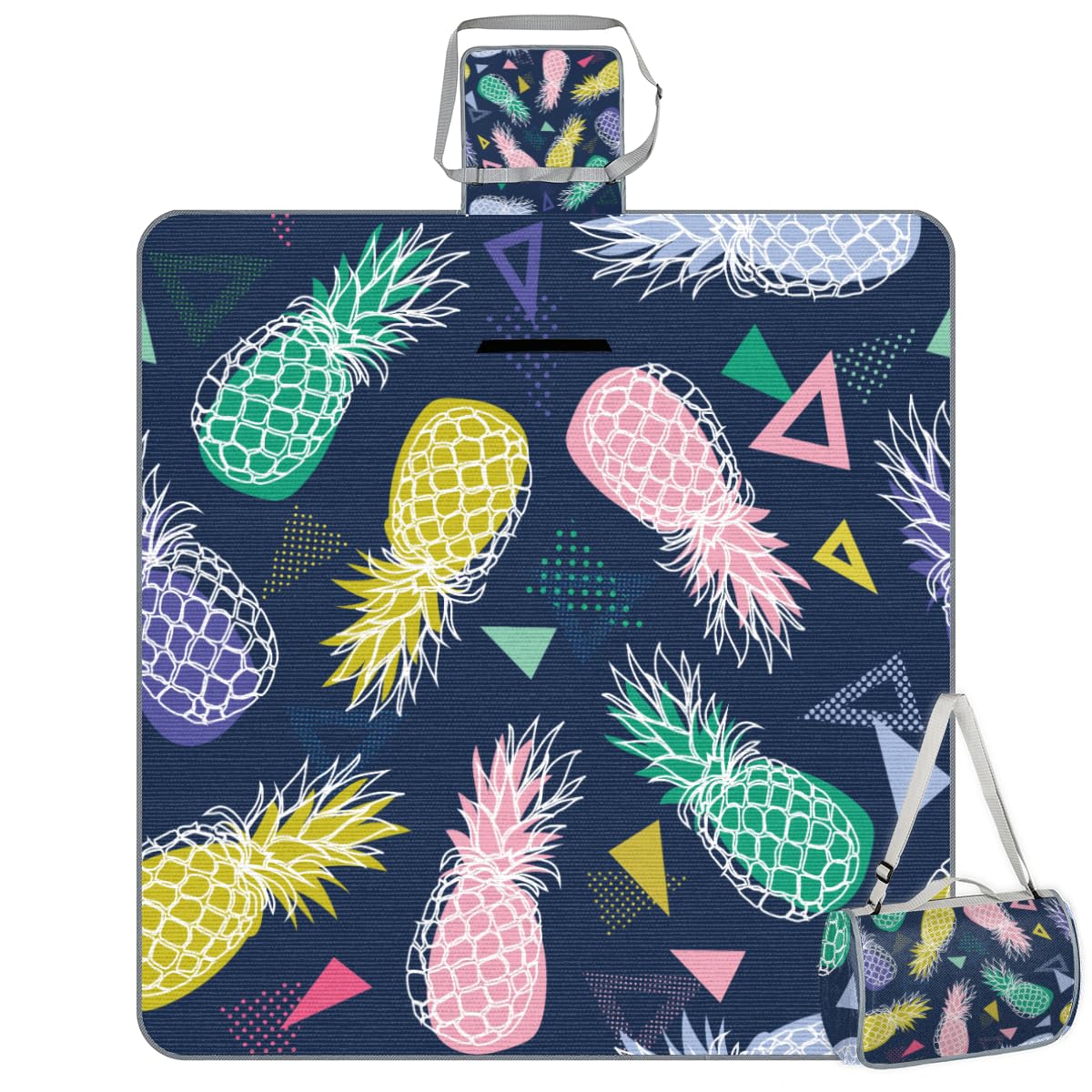 Shimoshe Picnic Blankets 57”x 59”, Pineapple Geometric Pattern Waterproof Sandproof Picnic Mat Lightweight Foldable Beach Blanket for Camping Park Grass Beach Outdoor Blanket