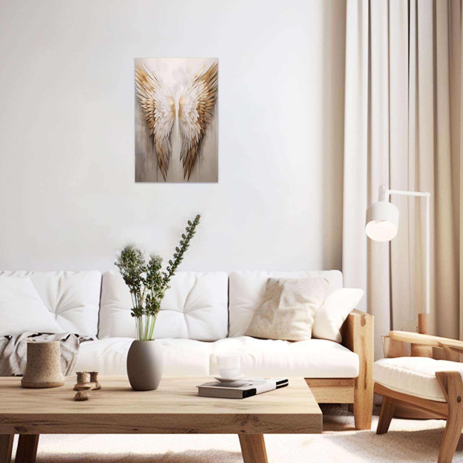 ZXHYWYM Angel Wings Canvas Wall Art Golden Wings Wall Decor Angel Wings Painting Abstract Wings Art Print for Home Living Room Bedroom Decor Framed (B - Image 2