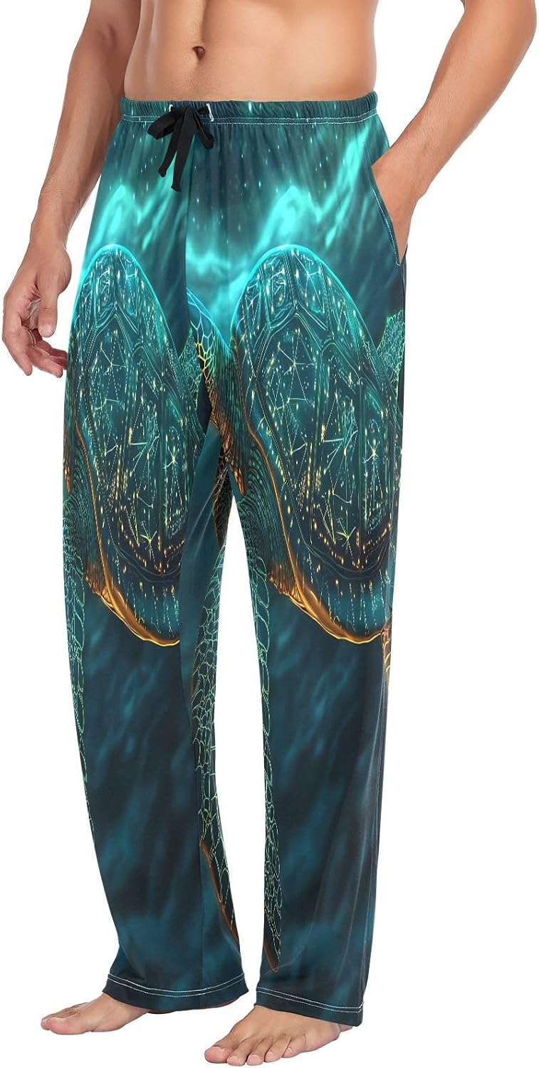 ALAZA Totem Tatto Sea Turtle Men's Pajama Pants Men Cotton Pajama Bottoms with Pockets, S
