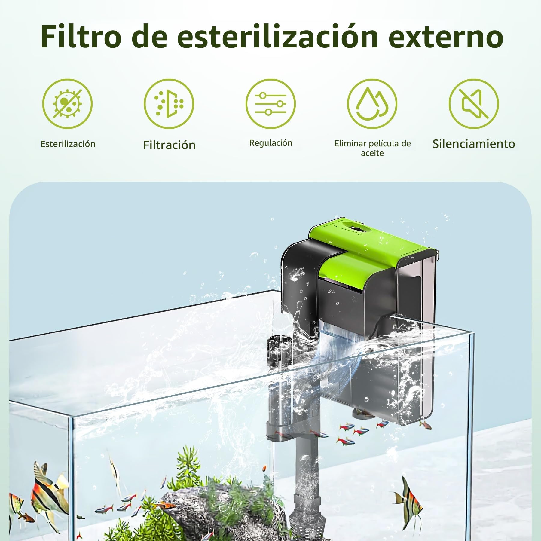 Forever Speed Filtro Externo para Acuario con UVC 4 en 1 Flujo Ajustable Filtro para Colgar 450L/h Filtro de Cascada para Acuarios de 10-100L