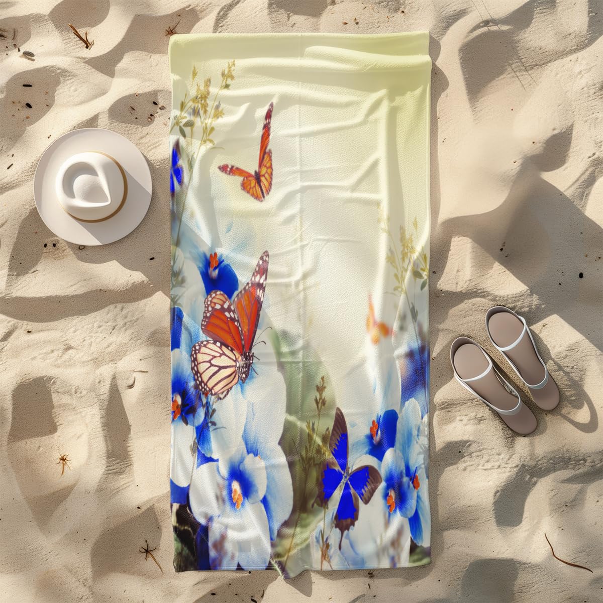 Serviette de Plage Papillon Bleu Royal Serviette de Bain Sport Piscine Toilette Microfibre Piscine Anti Sable Drap de Plage Bain xxl Ultraléger Portable Towel Absorbant Séchage Rapide 200x220cm