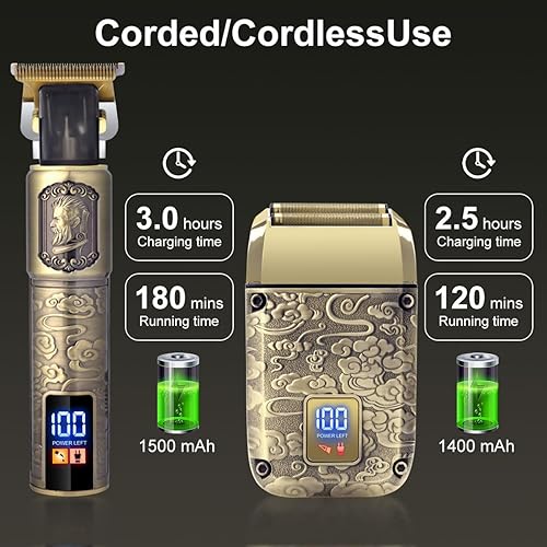 Miniatura 6 de Hatteker Afeitadora de papel de aluminio, kit de afeitadora de cabeza, recortadora de barba para hombres, kit de afeitado de aseo para hombres,