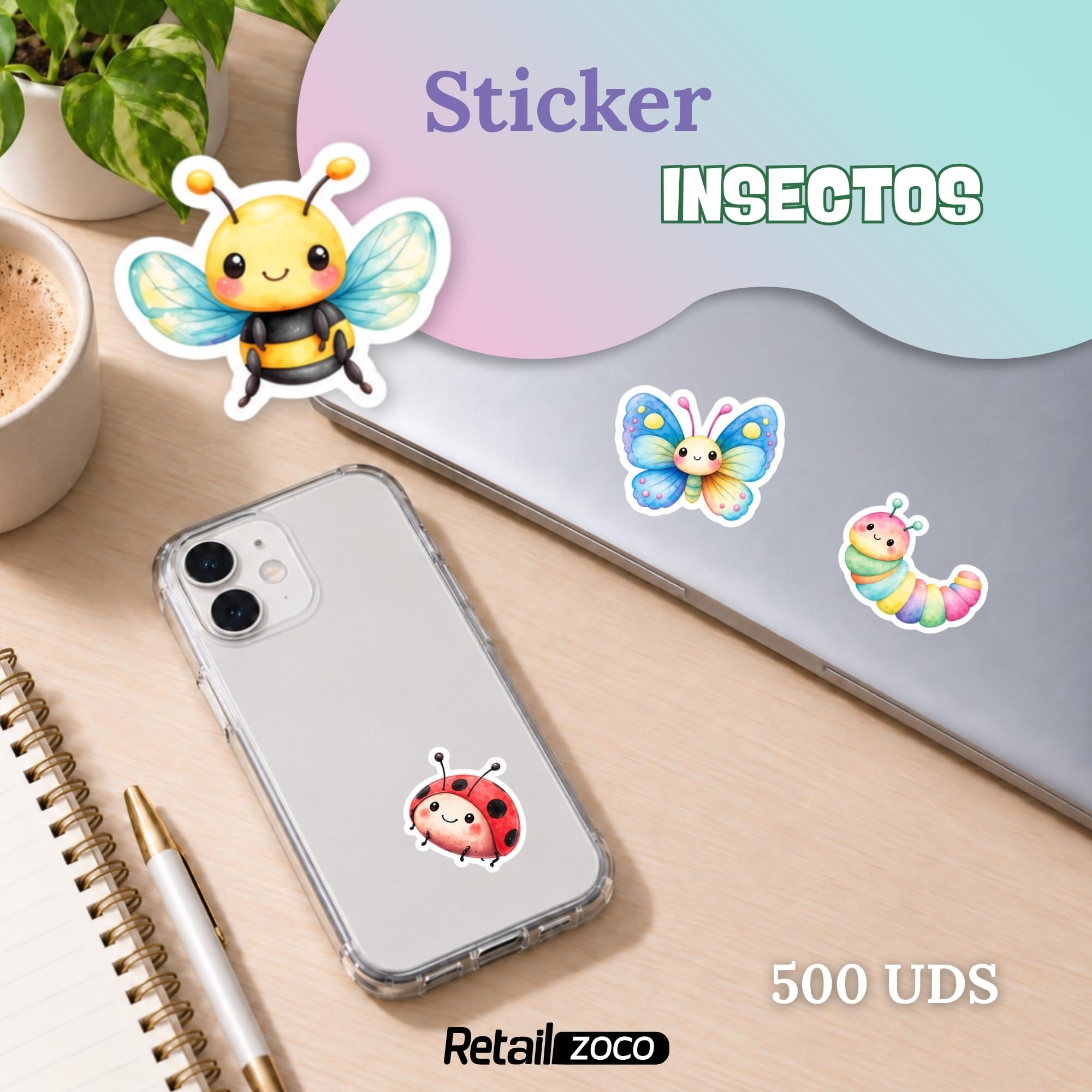 Rollo Pegatinas Insectos para niños, animal stickers, 3 Unidades - imagen 2