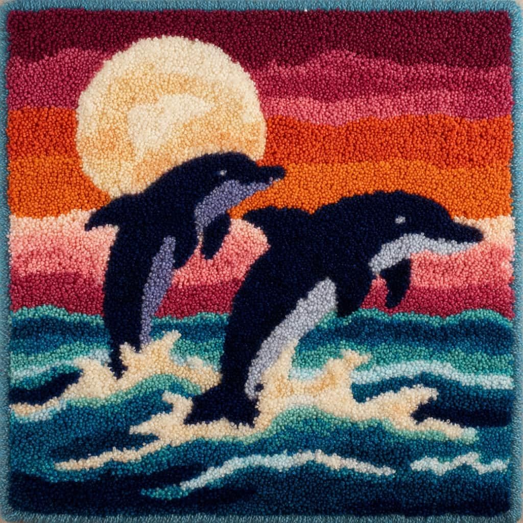 AxiangziK Latch Hook Pillow Kit,Dolphins 43X43Cm DIY Cushion Cover