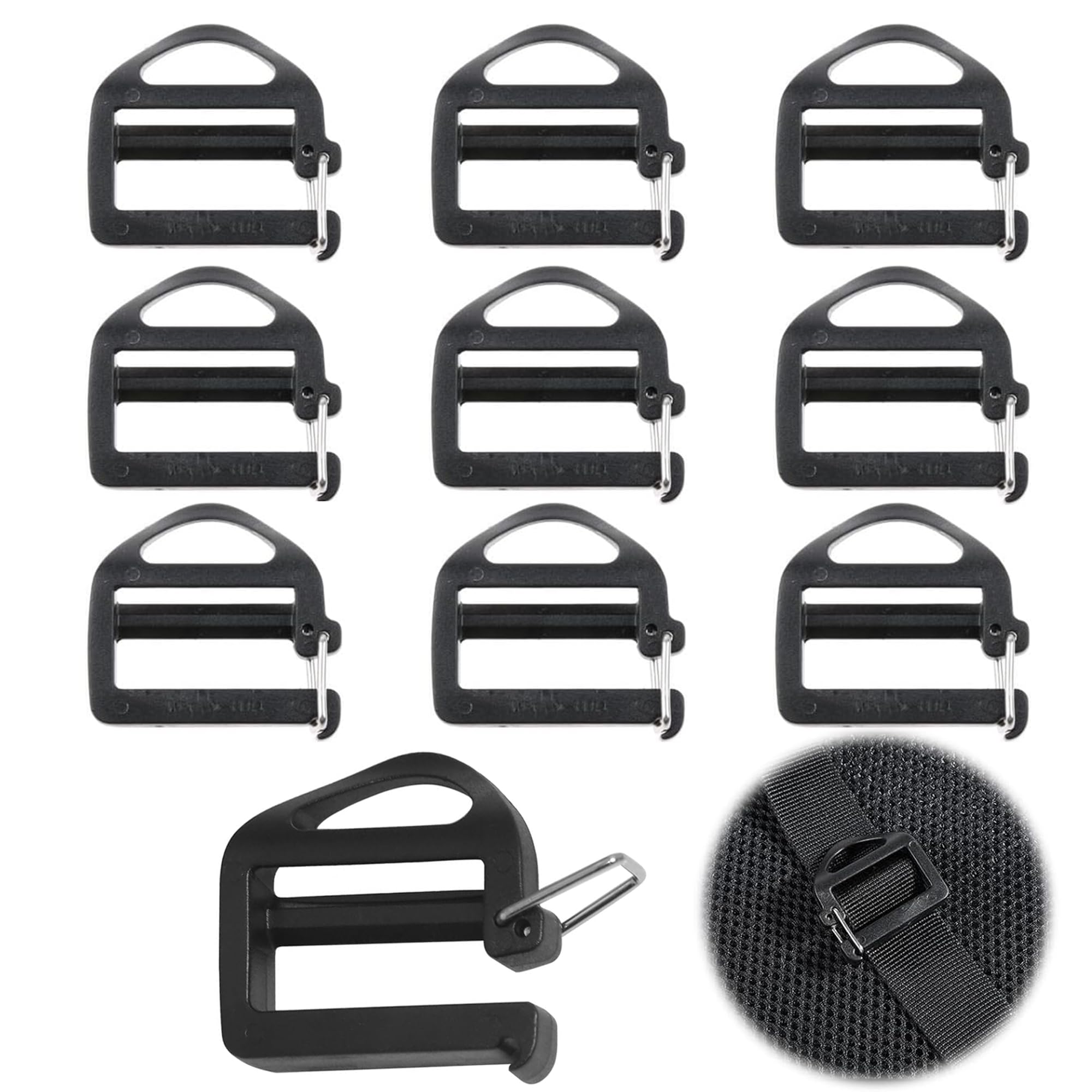 KIMHOME 10Pcs Webbing Clasps, 25 mm Black Adjustable Buckles Plastic Backpack Replacement Parts for Luggage, Strap & Outdoor Gear Repair
