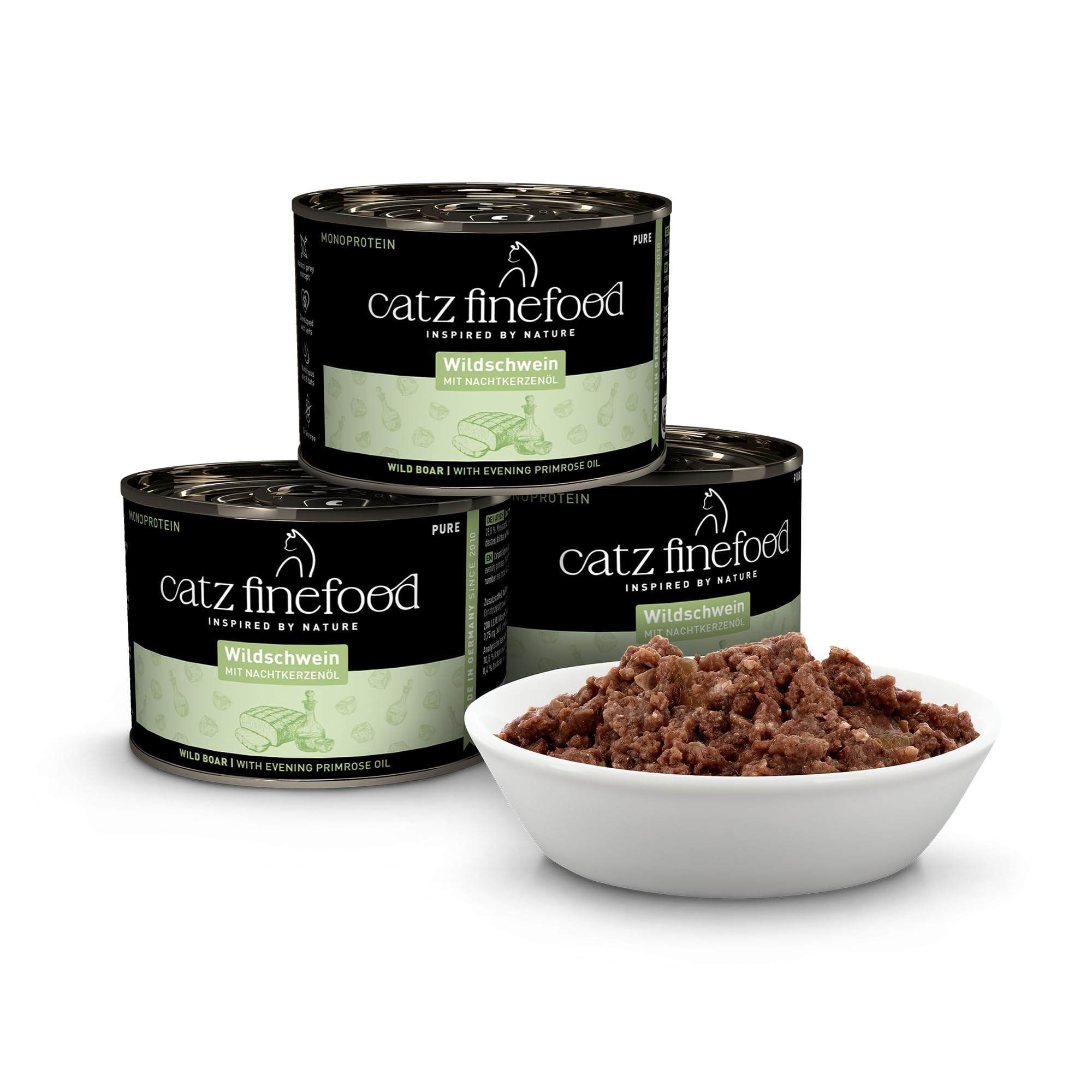 catz finefood Purrrr Monoprotein karma dla kotów z motywem dzika, mokra nr 109, dla kotów wrażliwych na odżywianie, 70% zawartości mięsa, puszka 6 x 200 g