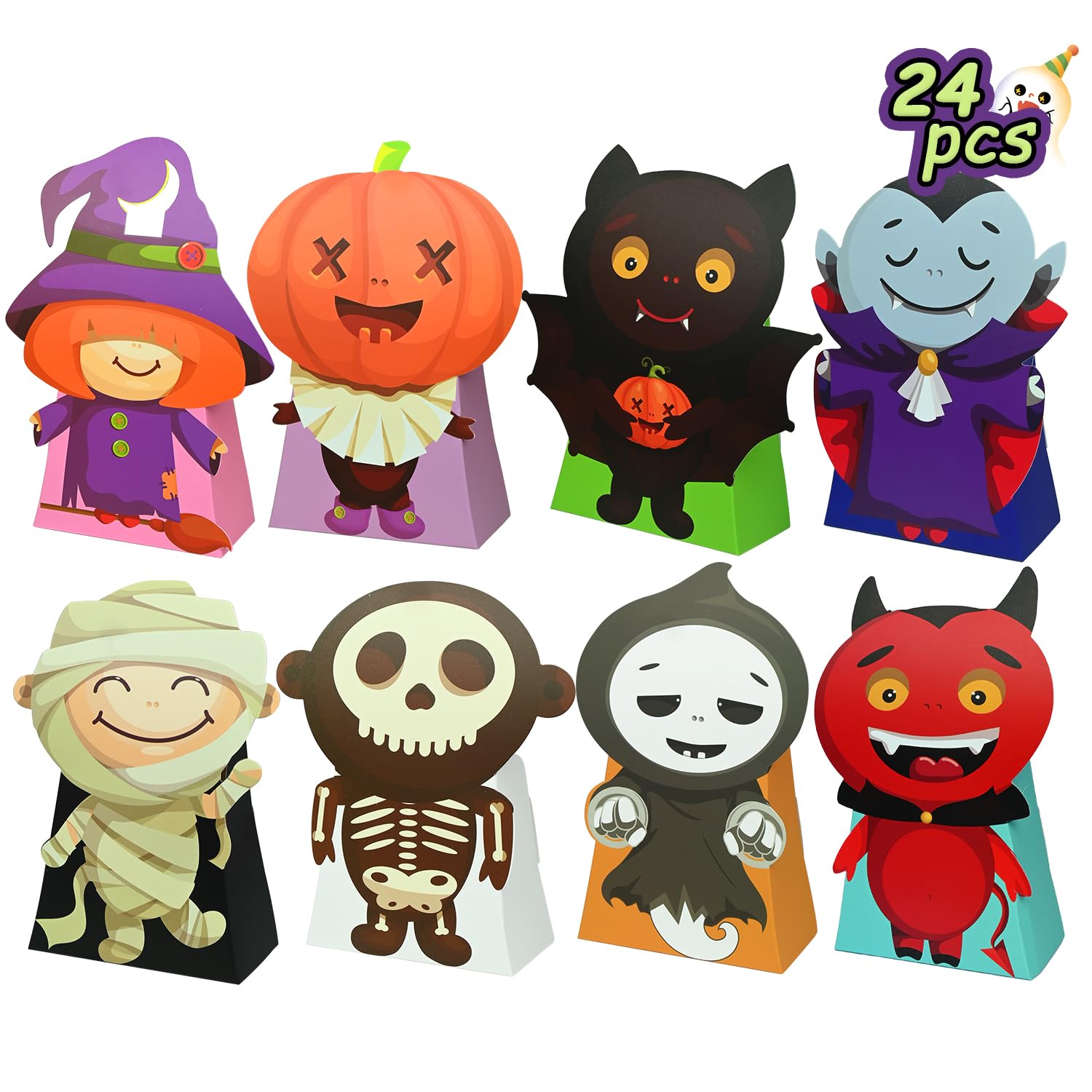 Nimbbex Halloween-Leckerli-Tüten, 3D-Form, faltbare Halloween-Leckerli-Boxen, kleine Süßigkeiten-Geschenktüten für Partygeschenke, Klassenzimmer-Austausch, Dekoration, 24 Stück