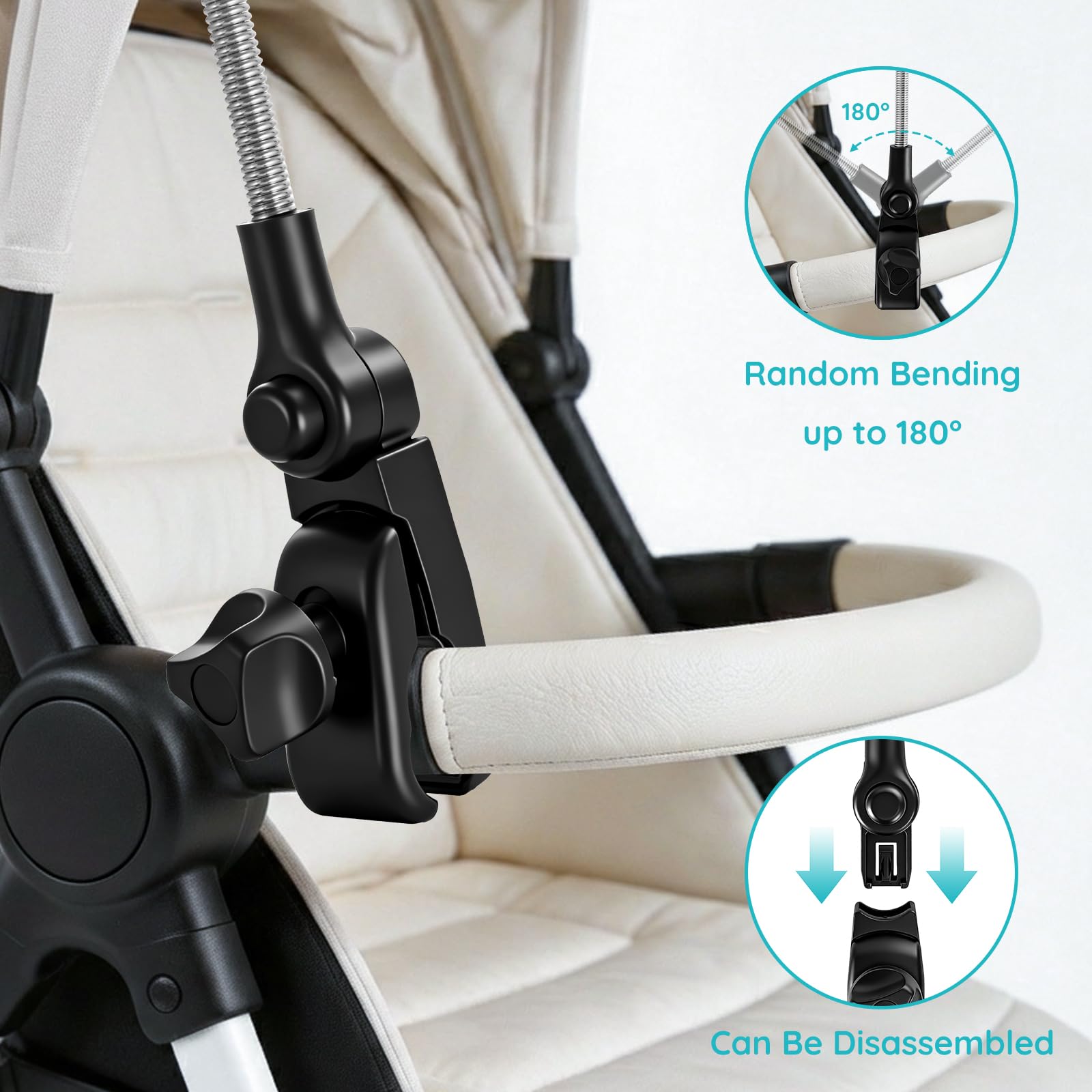 Universal Sonnenschirm kinderwagen, UPF50+ Sonnenschirm Buggy,flexibler Sonnenschutz mit 76 cm Durchmesser, einfach montierbar auf Rund- und Ovalrohre
