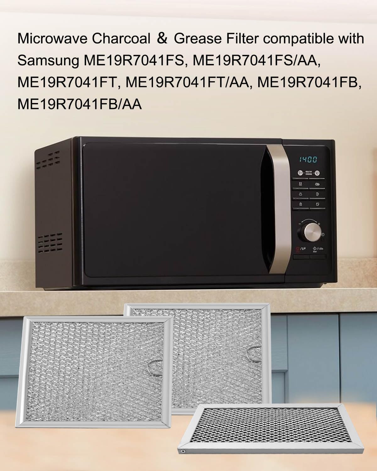 Microwave Charcoal and Grease Filter Fit for Samsung ME19R7041FS, ME19R7041FS/AA, ME19R7041FT, ME19R7041FT/AA, ME19R7041FB, ME19R7041FB/AA