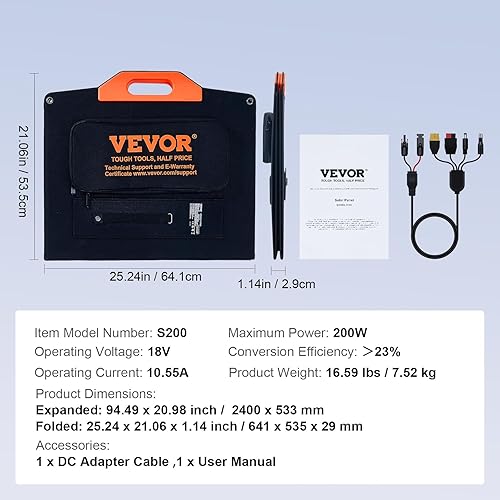 Miniatura 7 de VEVOR Panel solar monocristalino portátil, cargador solar monocristalino plegable de 200 W, panel solar de 23% de eficiencia con salida MC4,