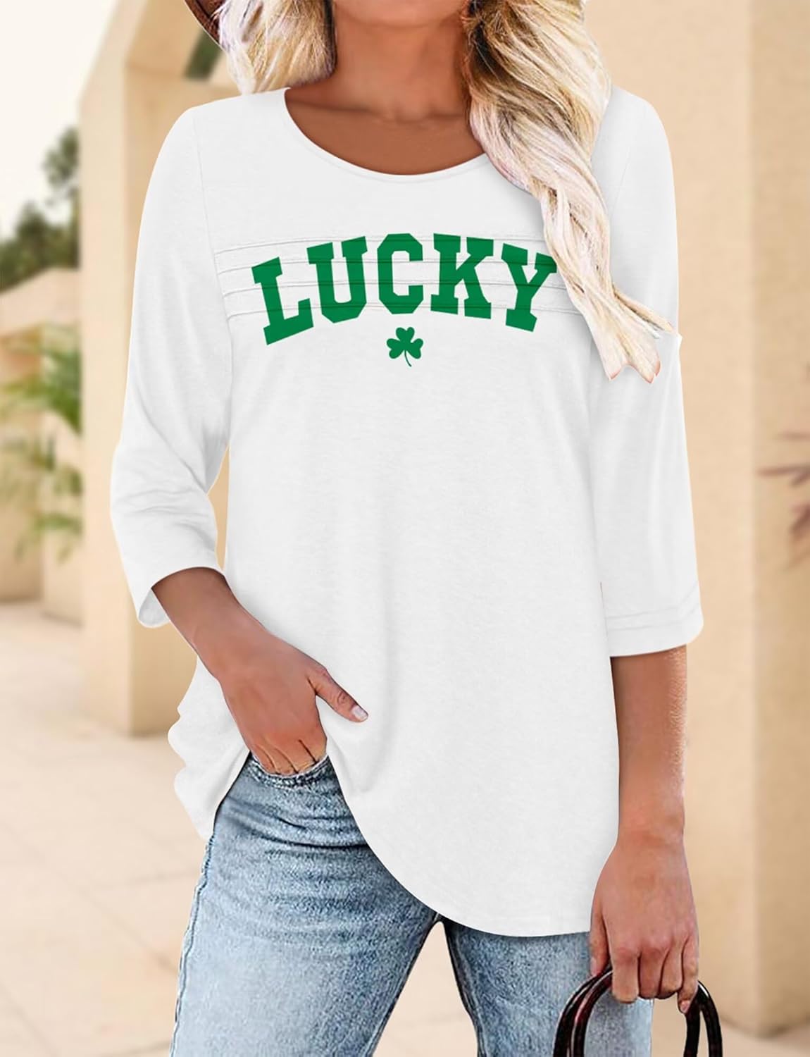 KISSMODA Women's Casual 3/4 Sleeve T-Shirts Round Neck Cute Tunic Tops Basic/Pleated Summer Tops Trendy Spring Blouses - Image 2