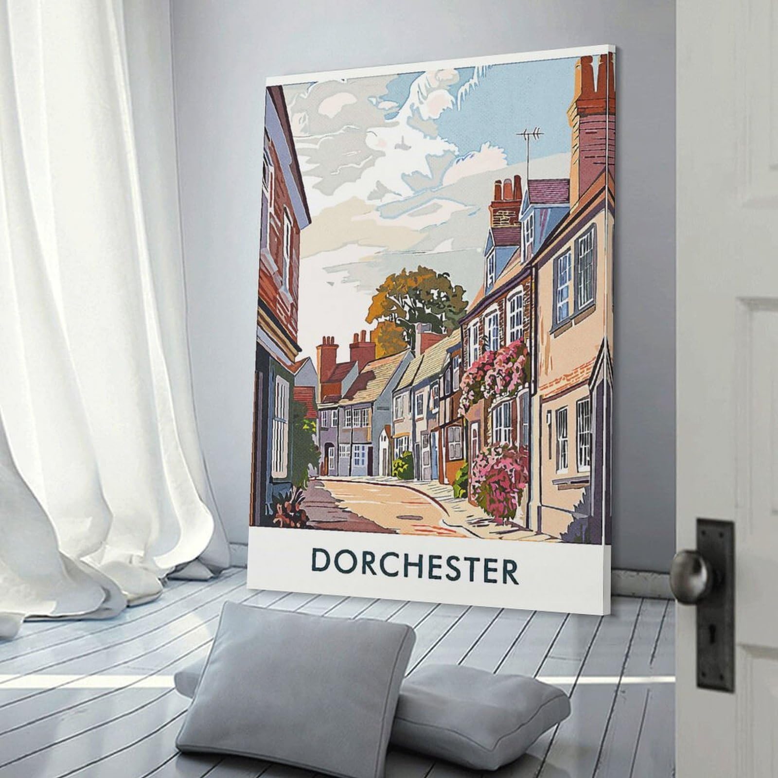 Junmoney Canvas Wall Picture Dorchester Town Street, 24x36inch(60x90cm), for Office, Study Or Home Workspace, Canvas Wall Decor for Creative Rooms