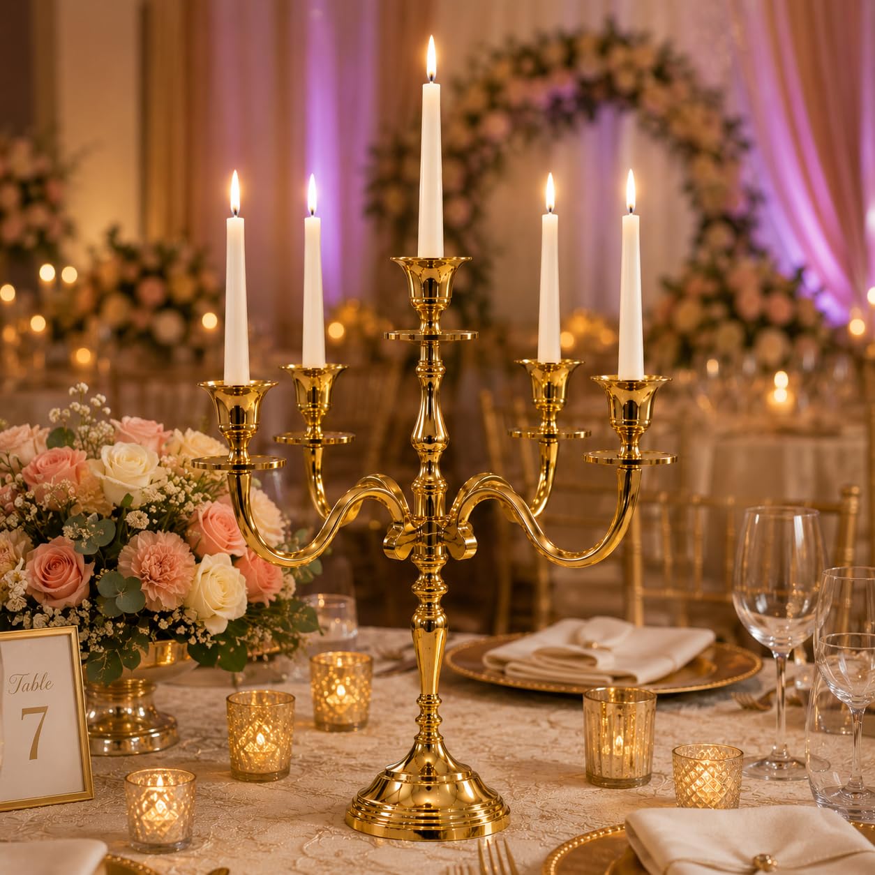 Vintage Gold Candelabra - Elegant Table Centerpiece -7 Vintage Gold Candelabra - Elegant Table Centerpiece -7